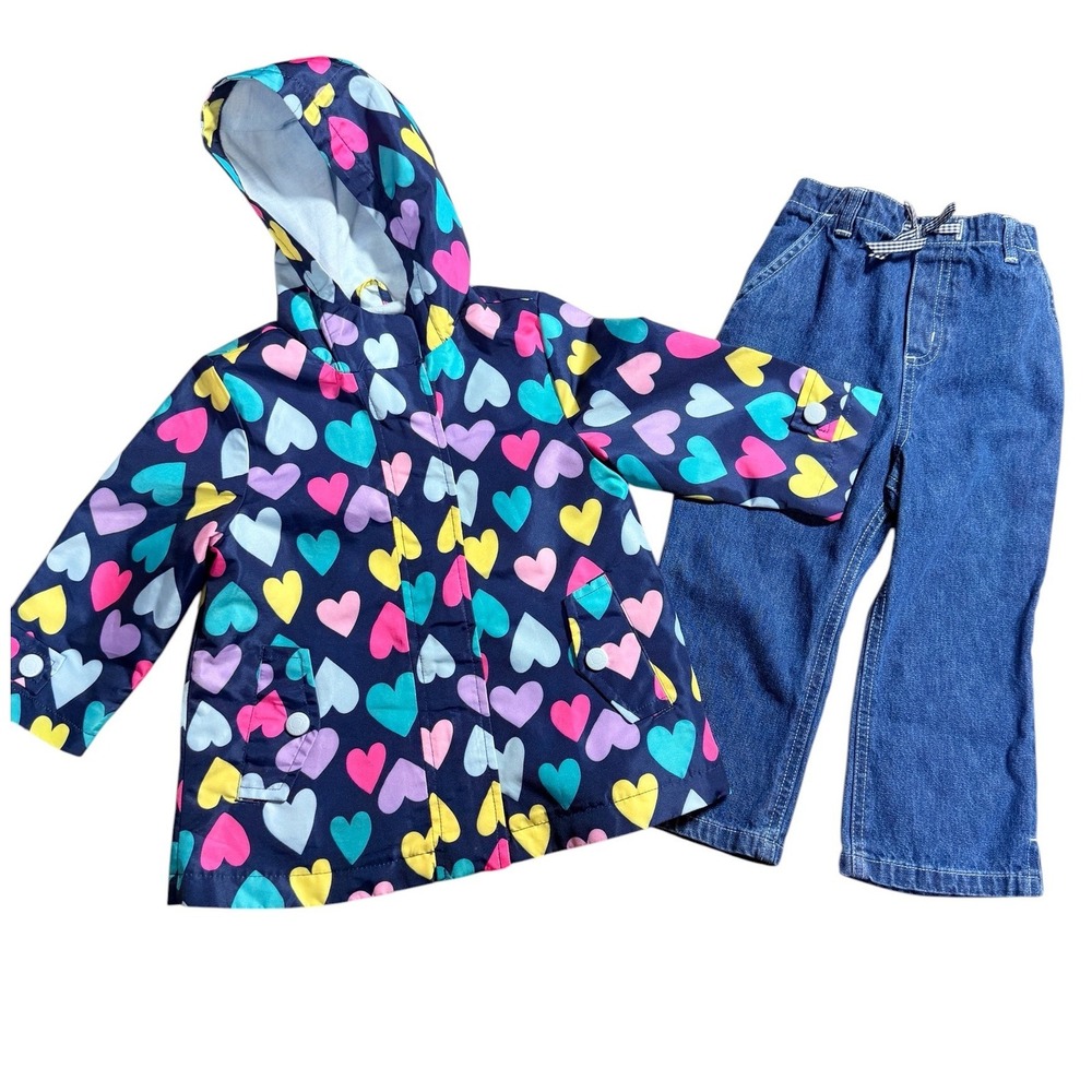 Carters Toddler Rain Jacket‎ & Cherokee Denim Jeans Girls Size 24M Outfit Set